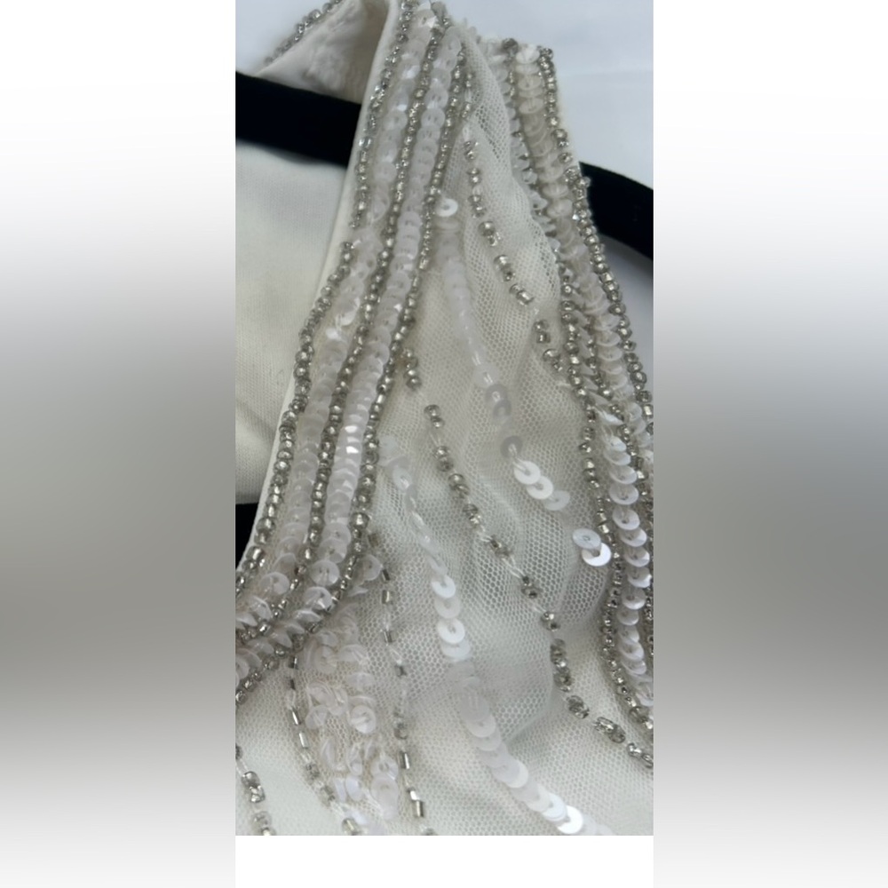 Lulu's White Beaded V-Neck Wedding Dress - Picture 8 of 10